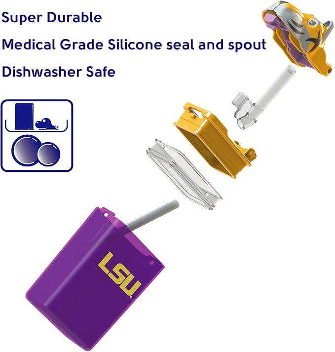 Reusable Water Bottle | Officially Licensed NCAA Sports Bottle | BPA Free | Dishwasher Safe | Tiger Mike Mascot | 8 oz Drink in the Box - Lousiana State University