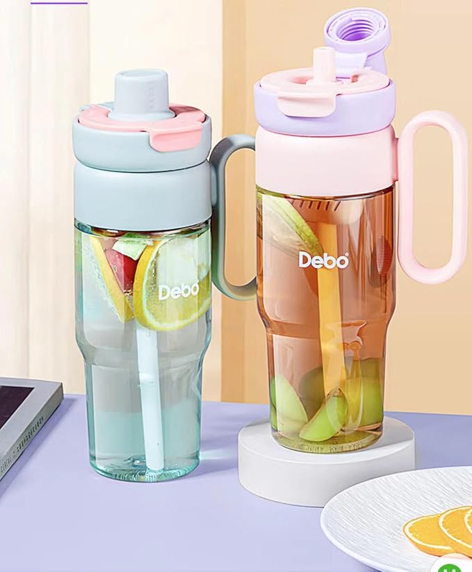 Water Bottle Tritan Material Safe for Health with BPA-Free Straw, Tea Infuser, and Portable Handle The iced coffee tumbler- Easy to Clean and Leakproof - Suitable for Hot and Cold Drinks. (Pink)