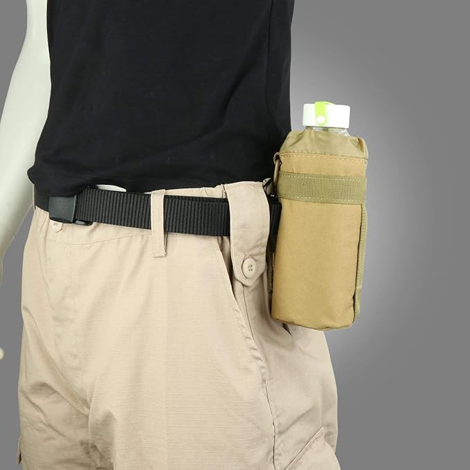 IronSeals Adjustable Tactical Water Bottle Pouch Foldable MOLLE Water Bottle Holder Drawstring Open Top Travel Water Bottle Bag
