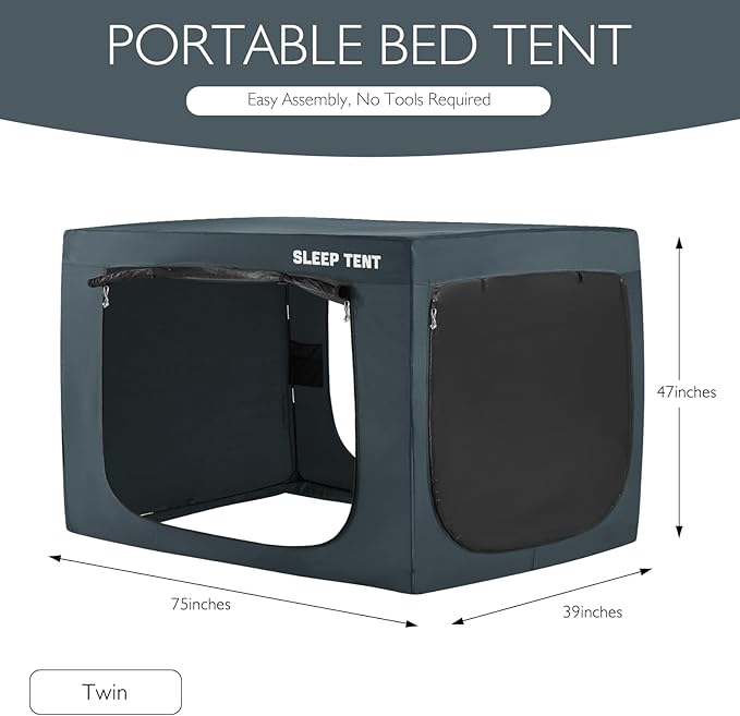 BORNA Bed Tent Twin Bed Canopy for Indoor Portable Light Reducing Sleeping Canopy for Kids and Adult,Bunk Blackout Tents Breathable Privacy Space Tent Mosquito Netting for Bed(Navy Blue)