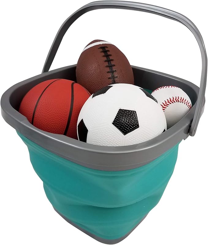 HOMZ Store N Stow 10 Liter Handle, Grey and Teal, Set of 1 Square Collapsible Bucket,