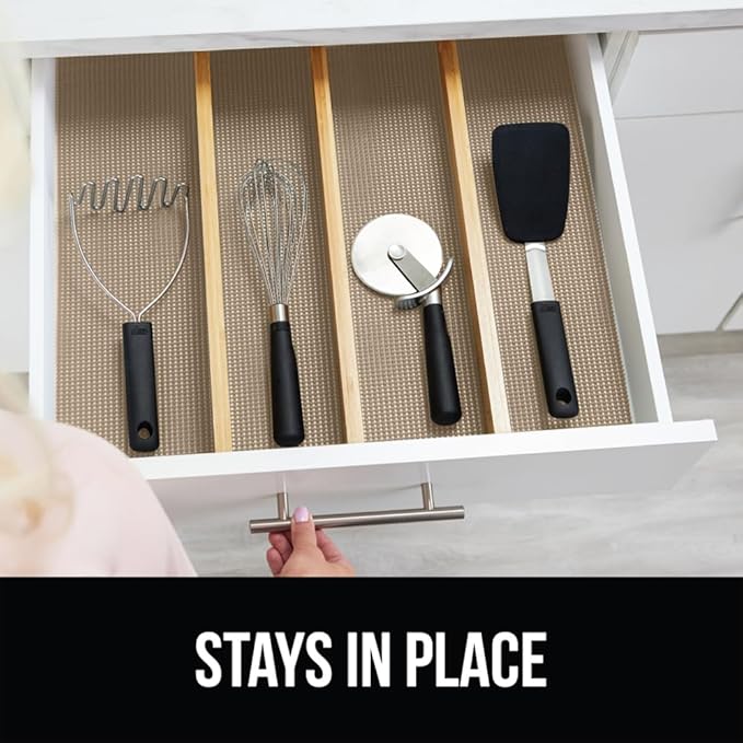 Gorilla Grip powerGRIP Drawer Shelf and Cabinet Liner, Thick Strong Hold, Non-Adhesive Liners Protect Kitchen Cabinets and Cupboard, Bathroom Drawers, Easy Install, Breathable Mat, 20" x20', Beige