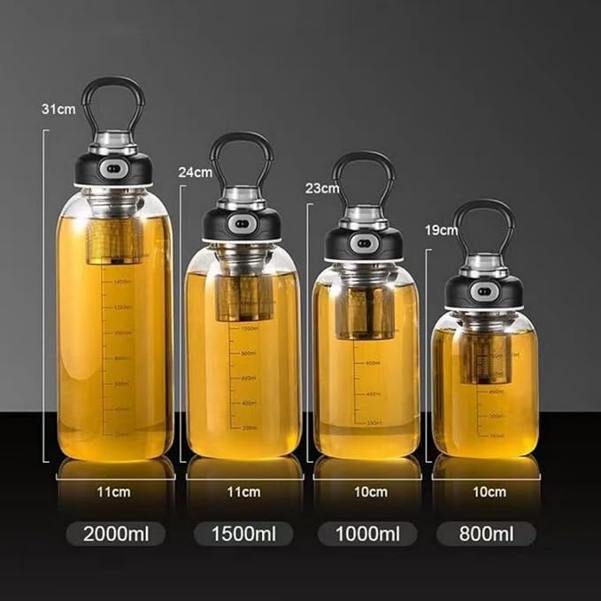 Glass Tea Tumbler with Infuser - 1500ML Large Glass Water Bottle with Sleeve,Glass Tea Infuser Bottle with Lock Lid and Direct Drink Spout,Reusable Sports Water Bottle for Gym Home Outdoor, Leakproof