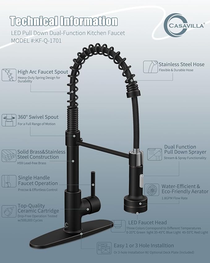 Bronze Kitchen Faucet with Sprayer, Kitchen Faucet with Soap Dispenser,Ktchen Faucets with Pull Down Sprayer,Single Hole Kitchen Sink Faucet with LED light,Oil Rubbed Faucet for Kitchen Sink