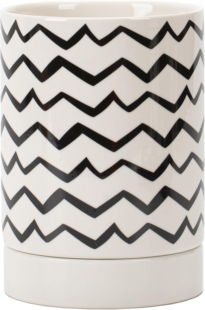 Small Utensil Holder for Kitchen Counter 4.1 x 6 Inches Ceramic Cooking Utensil Crocks Countertop Organizer Vintage Farmhouse Kitchen Decor Caddy,Ripple