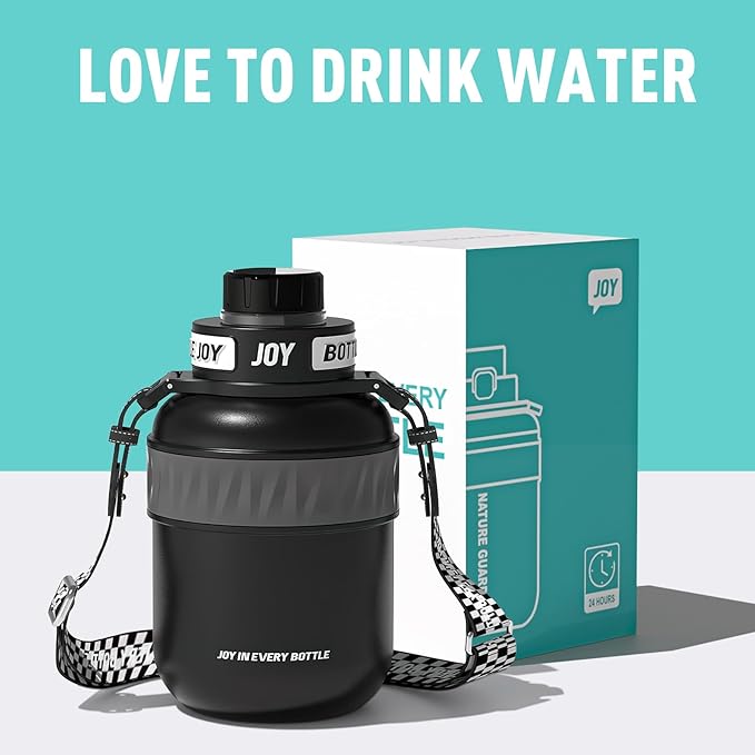 Stainless-Steel Water Bottle: Leakproof Lid, Perfect Sip, Double Insulated, Eco-Friendly, Dishwasher Safe & Stylish Strap (Javan Rhinos, 32 oz)