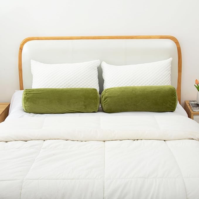 Body Pillow, Memory Foam Body Pillows for Adults Sleeping, Decorative Bolster Pillow for Bed & Couch, Long Cylinder Tube Round Pillow, 24x7.87 Inches, Set of 2 (Green)