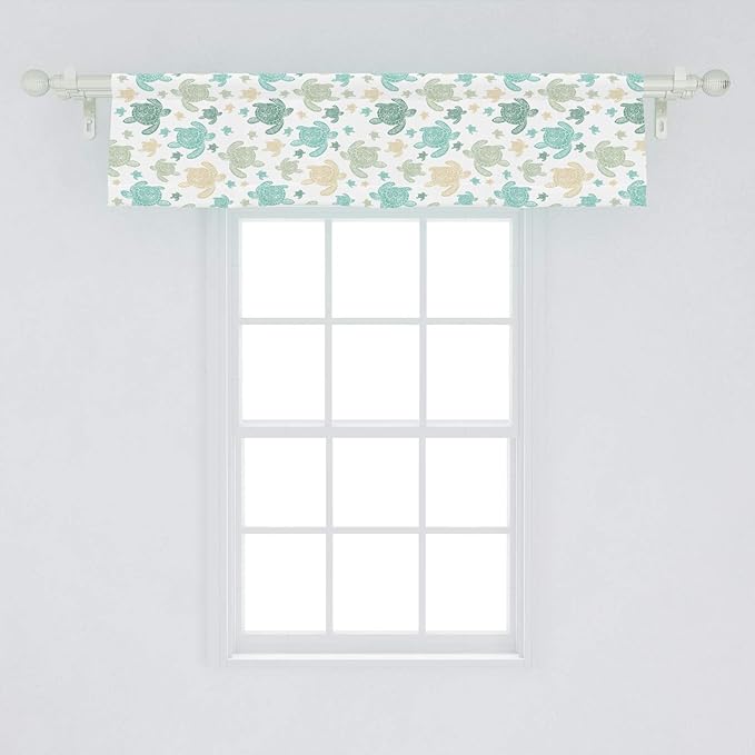Ambesonne Turtles Window Valance, Illustration of Repeating Motifs of Animal Print in Assorted Tones, Curtain Valance for Kitchen Bedroom Decor with Rod Pocket, 54" X 12", Seafoam Grey