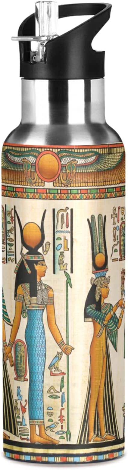 Blueangle 20 OZ Queen Of Egypt Water Bottle with Straw, Sports Water Bottle BPA Free Stainless Steel Water Jugs for Gym, Kitchen, Working, Outdoor(26)