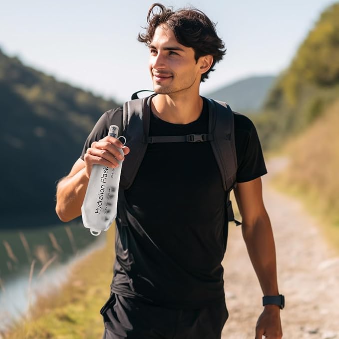 Transparent Frosted Texture Soft Flask, TPU Foldable Running Hydration Flask, for Hydration Packs/Running Vests-Running, Hiking, Cycling Folding Bottle-17 oz/500 ml