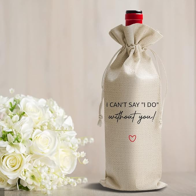 DOI-LANEE Wine Bag, Gift for Bridesmaid Honor Proposal Present, Wedding Party Decorations (DL036, 13.5x5.5 Inches, Cotton Linen)