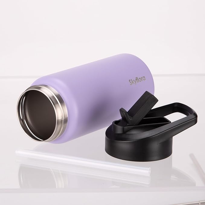 Kids Water Bottle with Straw 2 Pack, 16oz Water Bottles Bulk, Single Wall 18/8 Stainless Steel, Dishwasher Safe & Leakproof, Reusable Gift for Girls Boys to School Sports Travel Camping, Pink & Purple