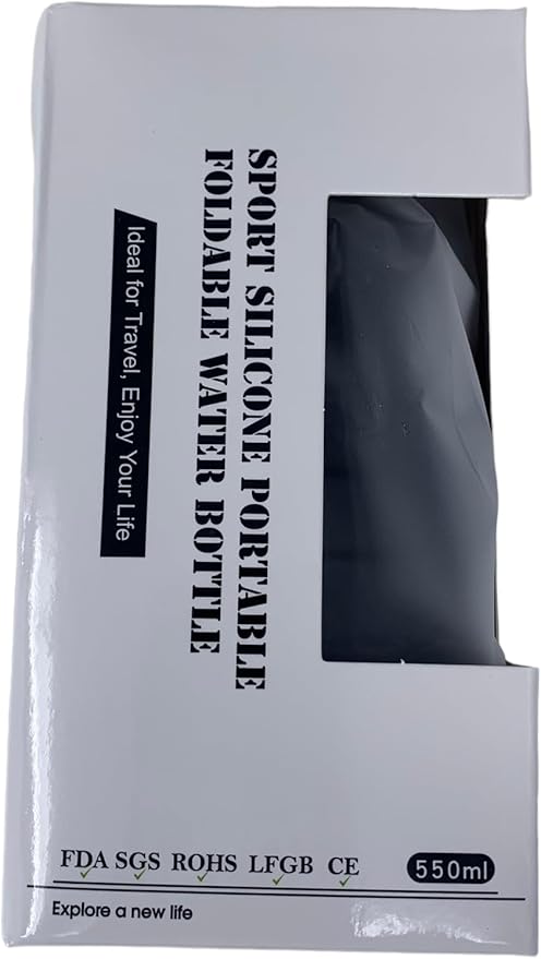 FIELDCRAFT Collapsible Silicone Water Bottle, BPA Free, Foldable, Leak Proof with Carabiner, Black (Black)