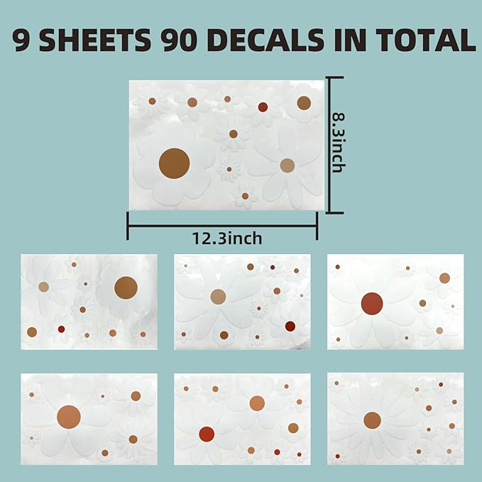 Daisy Wall Decals Flower Wall Stickers, Big Daisy Stickers Floral Decor Peel and Stick for Girls Kids Bedroom Nursery Playroom Living Room (White)