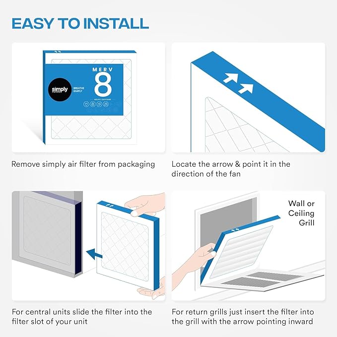 Simply 20x20x2 Air Filter, MERV 8, MPR 600, 6 Pack, Furnace Air Filter for HVAC (Actual Size:19.5"x19.5"x1.75") DUST, Pet, & Allergy Control