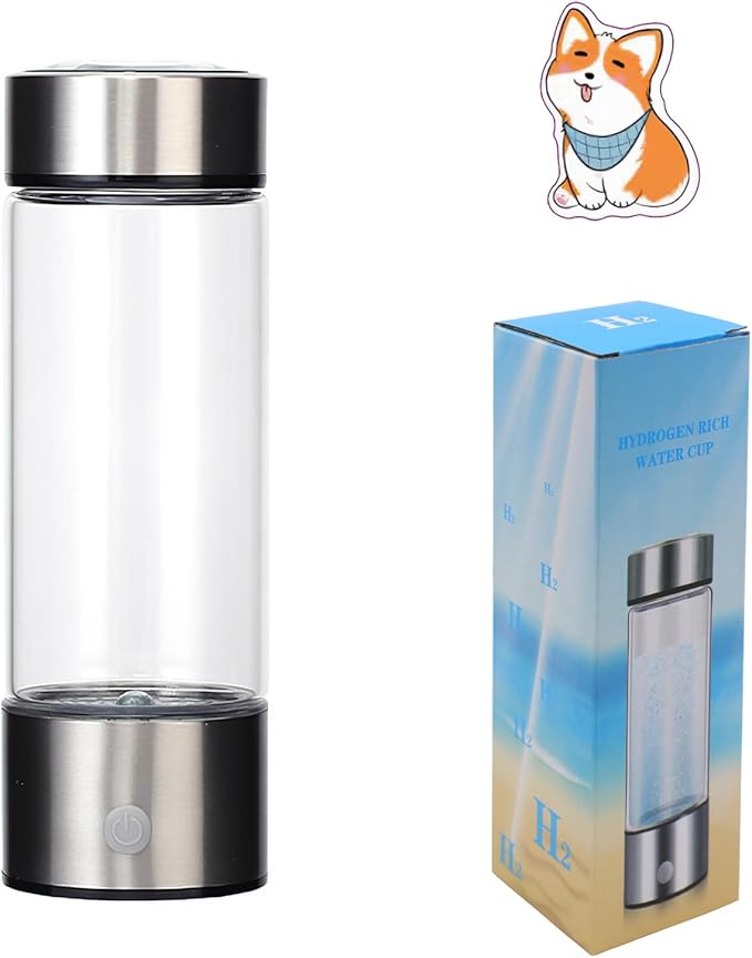 Hydrogen Water Bottle, Rechargeable Glass Water Bottle with 3Min Quick Electrolysis for Home, Office and Travel V46.586.04 AR-03-004 (Silver Porcelain)