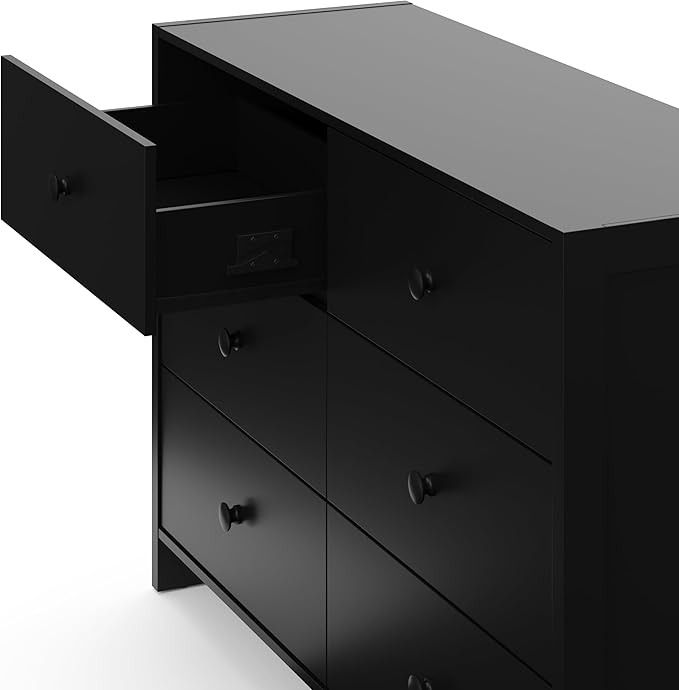 Storkcraft Calabasas 6 Drawer Dresser (Black) - GREENGUARD Gold Certified, 6 Drawer Dresser with Interlocking Drawer System, Dresser Drawer Organizer for Kids' Bedroom