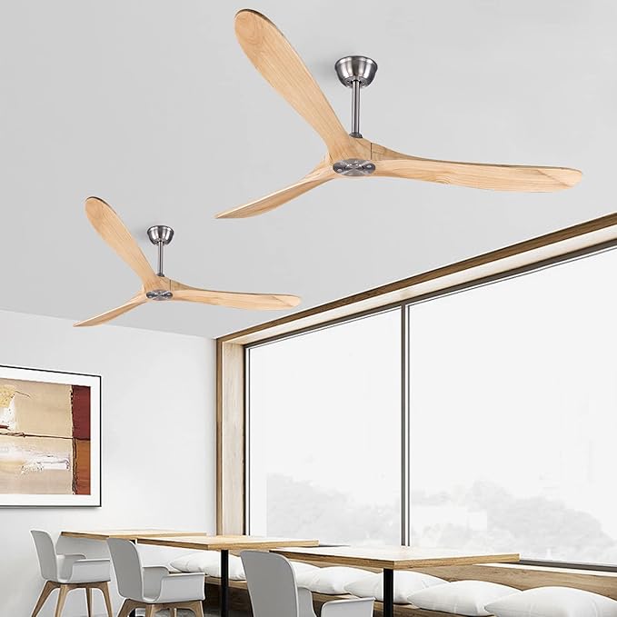 Bigzone 70" Ceiling Fans With Remote, DC Motor Energy Efficient, 3 Wood Blades, Real Wood Ceiling Fan No Light, Brushed Nickel Ceiling Fan With Reversible Blades