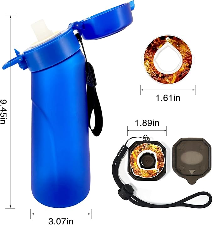 Air Water Bottle with Flavor Pods, 750ML Scent Water Cup with Flavor Pods Box,0% Sugar Fragrance Water Bottle Suitable for Outdoor Sports (Blue+1pods)
