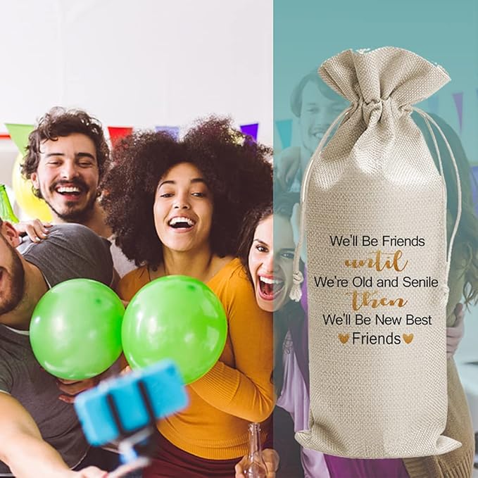 Best Friend Gift Wine Bags, Burlap Drawstring Wine Bag, Funny Personalized Gift Ideas, Gift for Friend's Birthday, Gift for Friend, Gift For her, Bestie Gift, Graduation Gift