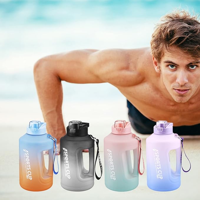 Water Bottle with Time Marker, 78OZ/Half Gallon Leak-proof Water Jug, Large Portable Water Bottles with Handle, BPA Free Fitness Water Jug for Gym, Outdoor, Sport (Purple)