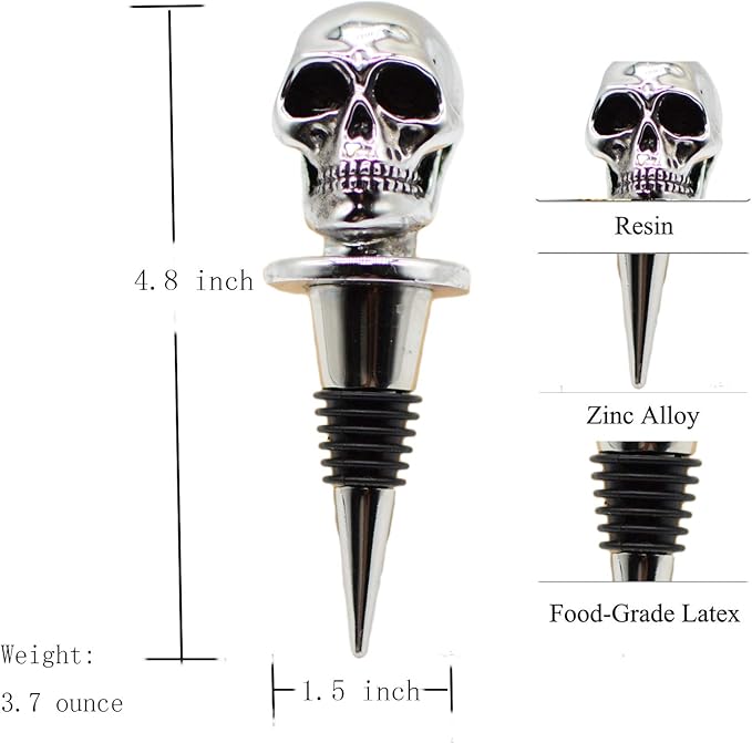 Silver Skull Bottle Wine Stoppers,Perfect Skull Theme Souvenirs Gifts for Men, Women