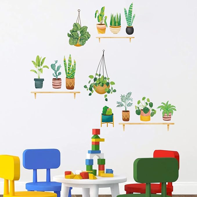 Green Potted Plants Window Clings Wall Decals Peel and Stick Plants Wall Decal Stickers for Bedroom Living Room Wall Stickers Nursery Office Apartment Wall Decor 481