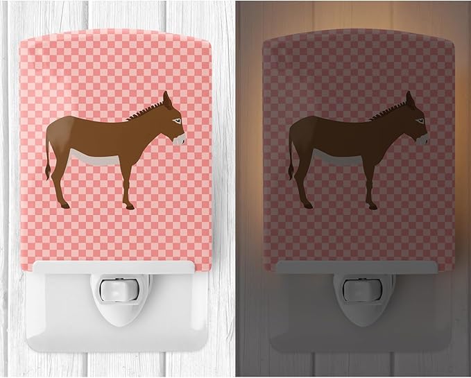 Caroline's Treasures BB7849CNL Cotentin Donkey Pink Check Ceramic Night Light Compact, UL-Certified, Ideal for Bedroom, Bathroom, Nursery, Hallway, Kitchen, 6x4x3, Multicolor
