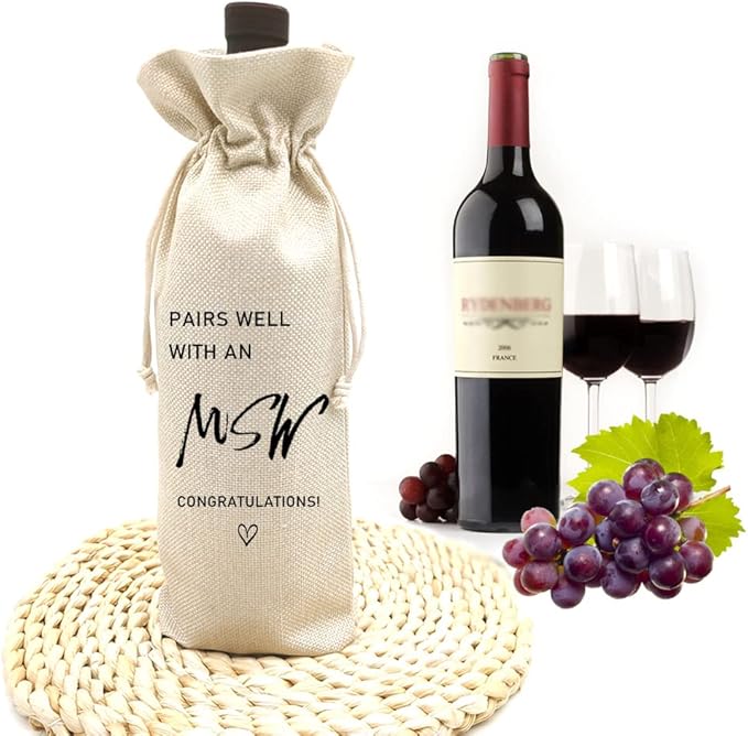 MSW Degree Gift Wine Bag, Master of Social Work Graduation Gift for Her Gift for Him, Wine Bag for Master's Degree - Reusable Drawstring Wine Bag