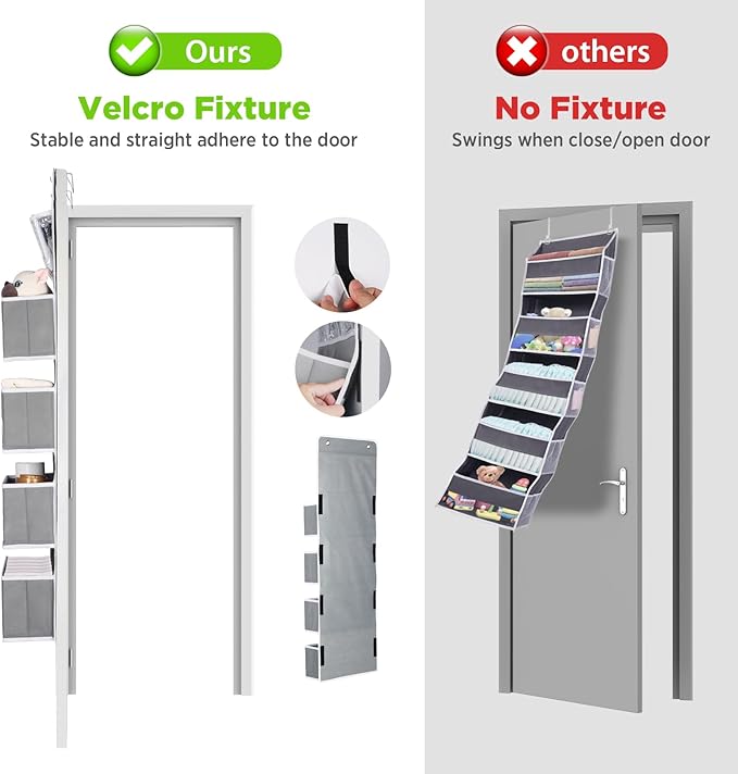 Univivi Door Hanging Organizer Nursery Closet Cabinet Baby Storage with 4 Large Pockets and 3 Small PVC Pockets for Cosmetics, Toys and Sundries (Grey)