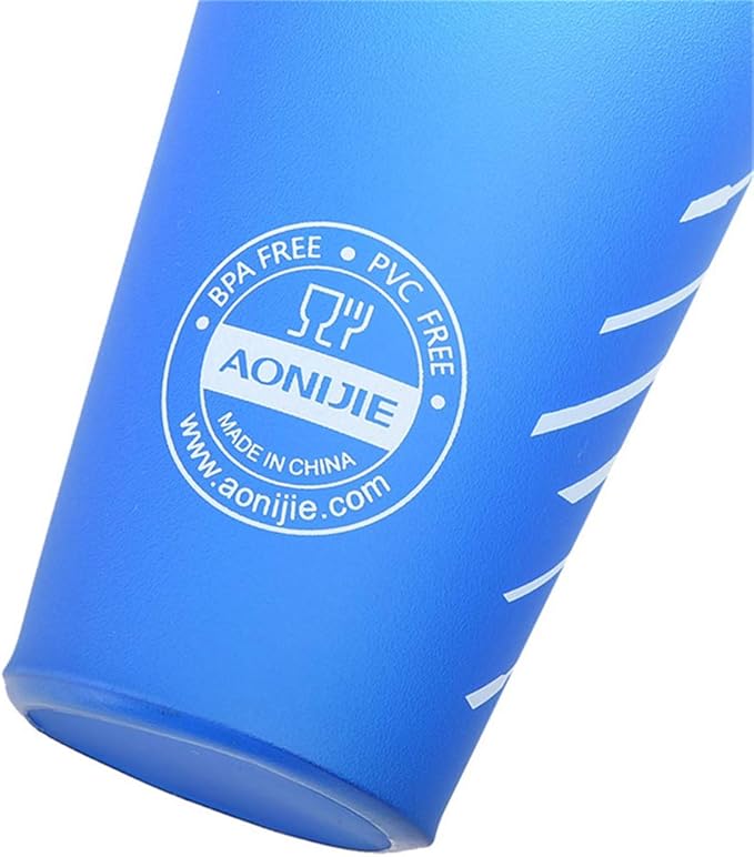 AONIJIE 2 Pcs Sports Collapsible Water Bottle BPA Free + 2 Pcs Replacement Straws Lid - TPU Soft Drink Water Kettle Foldable Flask for Hiking Bicycling Running Climbing (Dark Blue)
