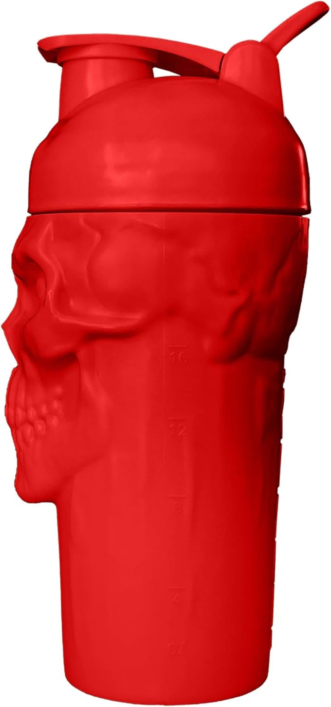 JNX SPORTS The Curse! Skull Shaker Bottle, 24-Ounce, Red Limited Edition, Supplement Mixer with Classic Loop Top