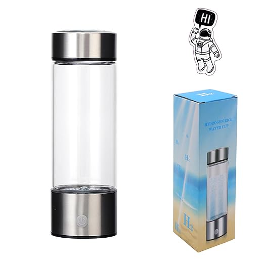 Hydrogen Water Bottle, Rechargeable Glass Water Bottle with 3Min Quick Electrolysis for Home, Office and Travel V46.586.09 AR-03-009 (Silver Champagne)