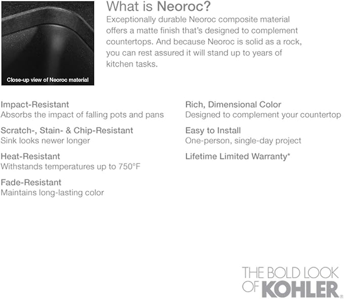 KOHLER 28001-CM7 Cairn Sink, 24 in, Matte Graphite