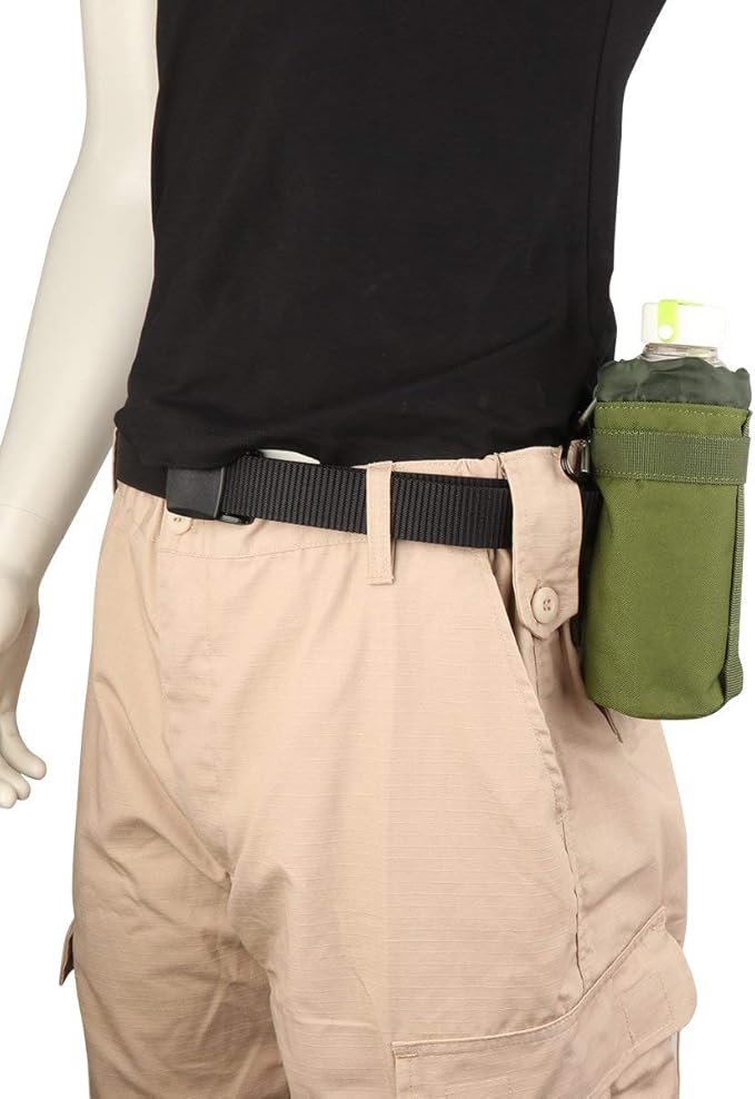 IronSeals Adjustable Tactical Water Bottle Pouch Foldable MOLLE Water Bottle Holder Drawstring Open Top Travel Water Bottle Bag