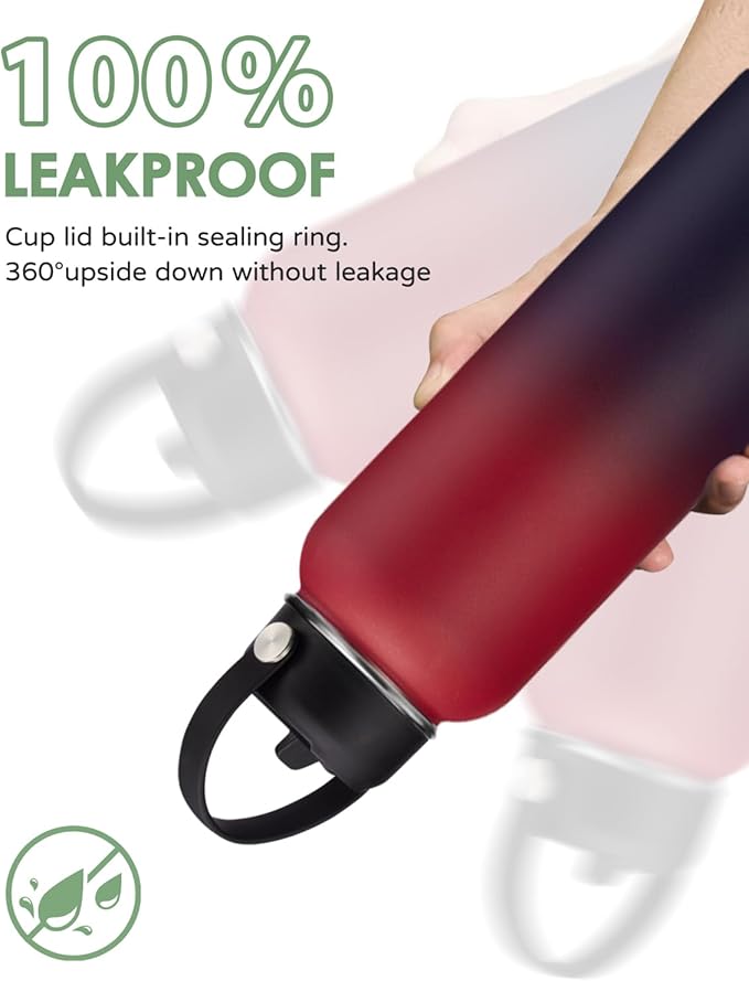 40 oz Insulated Water Bottle with Straw - 40oz Stainless Steel Water Bottles Keep Cold-48h & Hot-24h, Metal Canteen Thermo Mug Hydrojug with Paracord Handle & Bottle Sleeve with Strap