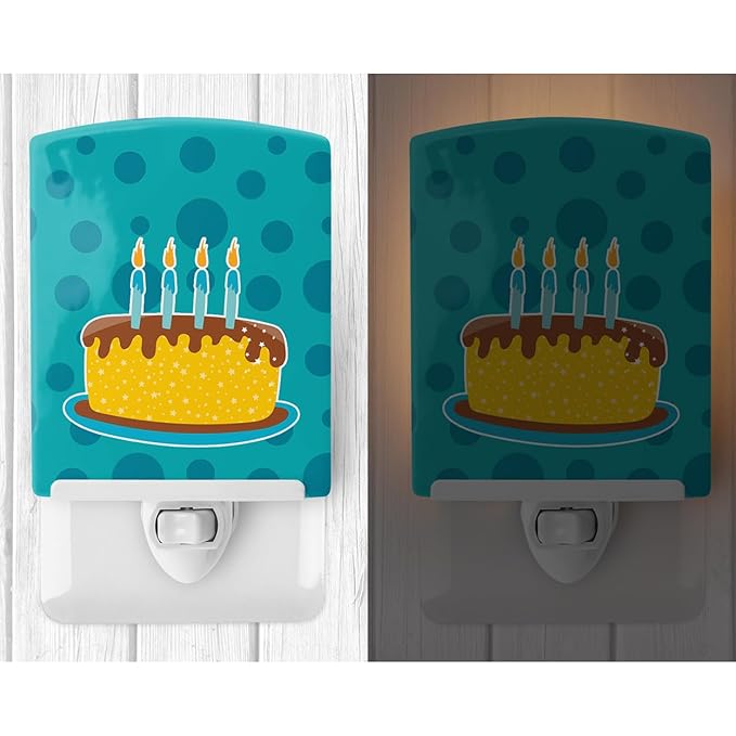 Caroline's Treasures BB9094CNL Birthday Cake Ceramic Night Light Compact, UL-Certified, Ideal for Bedroom, Bathroom, Nursery, Hallway, Kitchen, 6x4x3, Multicolor