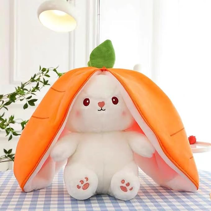 Novelty Bunny Stuffed Animal - Reversible Cuddle Bunny Plush Doll with Zipper Cute Soft Rabbit Toys Pillow for Kids and Adults Easter Bunnies Plushies Gifts (Yellow-Carrot,9.8 inch)