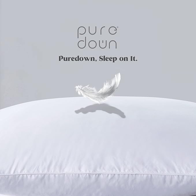 puredown® Feathers Down Pillow - Blend Soft and Flat Pillow with 100% Cotton Cover, Standard Size, Pack of 1