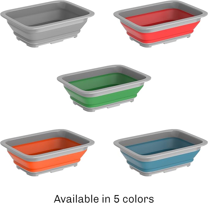 Set of 2 Multipurpose Wash Bins – 10-Liter Basins for Camping, Parties, or Cleaning – Collapsible Bucket Set by Wakeman (Red)