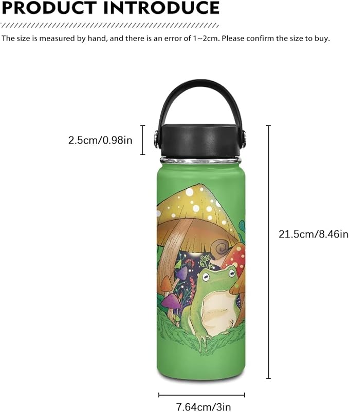Mushroom Frog Insulated Water Bottle for Women Men Stainless Steel Water Bottle 20 Oz Vacuum Flask Sports Water Bottle