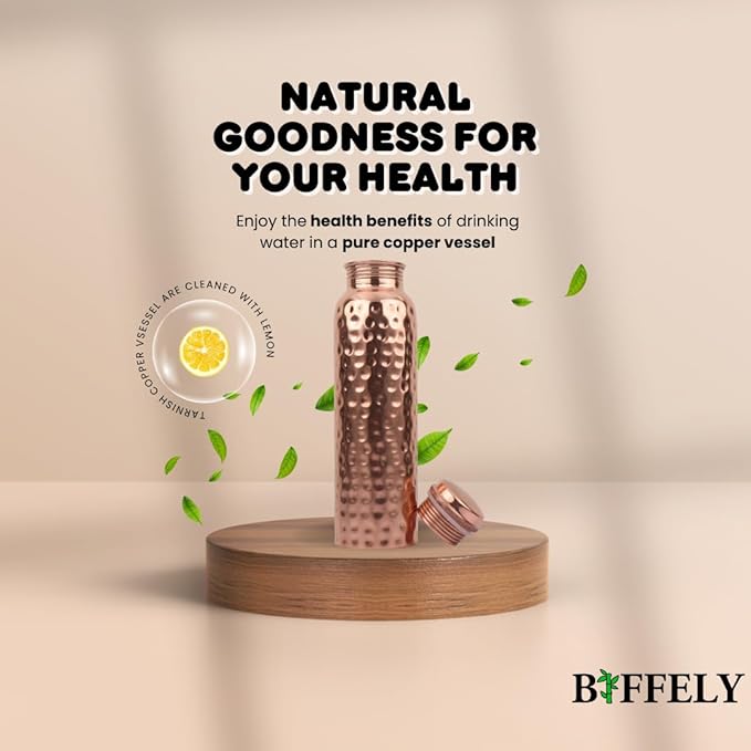 Copper Water Bottle - 34 Oz Extra Large - A Hammered Ayurvedic Pure Copper Vessel For Drinking - Drink More Water, Lower Your Sugar Intake And Enjoy The Health Benefits Immediately