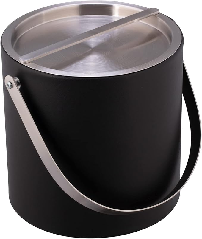 Kraftware Sydney 3qt Brushed Chrome Arch Handle & Bridge Cover: Black Sydney 3 Quart Ice Bucket
