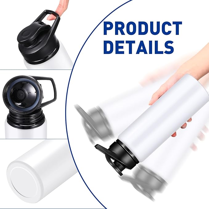 CHENGU 4 Pcs Aluminum Water Bottle 24oz Aluminum Reusable Bottles Lightweight Snap Lid Sports Water Bottle Multipack Easy Carry Leak Proof Travel Bottle for Gym Camping Hiking Outdoor Fishing (White)