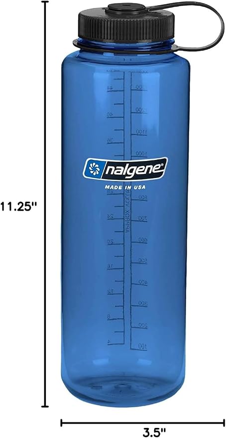 Nalgene Sustain Tritan BPA-Free Water Bottle Made with Material Derived from 50% Plastic Waste, 48 OZ, Wide Mouth, Blue & On The Fly Bottle Replacement Lid (Black/Gray), 22oz