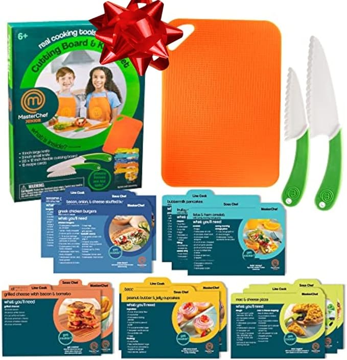 Knife and Cutting Board Set - Includes Real Cutting Tools for Kids and 15 Cooking Childrens Baking Recipes - Great for Homemade Cooking Party, Birthday Activity