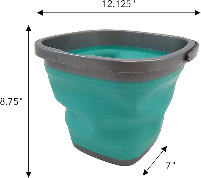 HOMZ Store N Stow 10 Liter Handle, Grey and Teal, Set of 1 Square Collapsible Bucket,