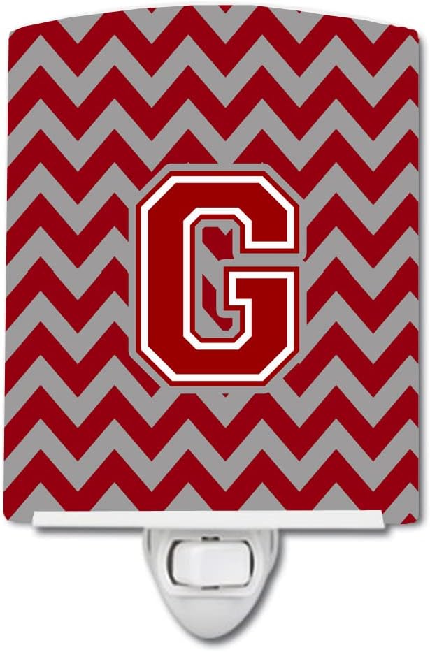 Caroline's Treasures CJ1049-GCNL Letter G Chevron Maroon and White Ceramic Night Light Compact, UL-Certified, Ideal for Bedroom, Bathroom, Nursery, Hallway, Kitchen, 6x4x3, Multicolor