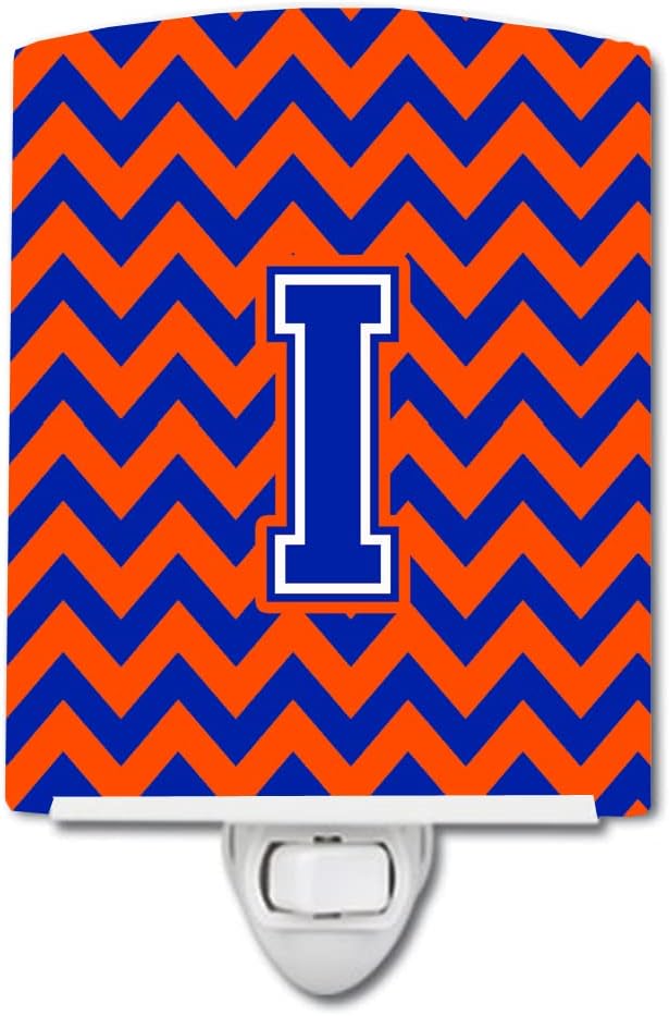 Caroline's Treasures CJ1044-ICNL Letter I Chevron Orange and Blue Ceramic Night Light Compact, UL-Certified, Ideal for Bedroom, Bathroom, Nursery, Hallway, Kitchen, 6x4x3, Multicolor