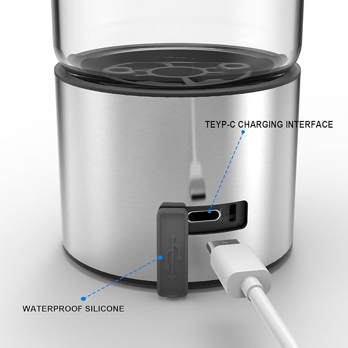 feifuns Hydrogen Water Bottle Generator, 2-in-1 Rechargeable Portable Glass Hydrogen Water for Health, 3 Mins & 3 Steps, 4th Generation SPE & PEM Technology, Matching Your Lifestyle (Silver)